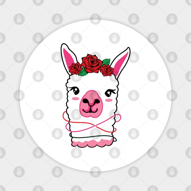 Cute Llama Head with Flower Crown Magnet by lunamoonart